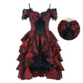 Japanese Gothic Style Red Black Halloween OffShoulder Court Wave Autumn Dark HighWaist Lolita Party Dress