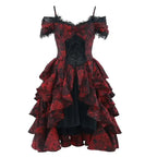 Japanese Gothic Style Red Black Halloween OffShoulder Court Wave Autumn Dark HighWaist Lolita Party Dress