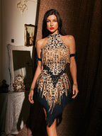 Backless Crystal Leopard Fringe Dress