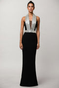 Ierra Black Diamond Studded Backless Maxi Dress