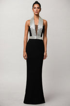 Ierra Black Diamond Studded Backless Maxi Dress