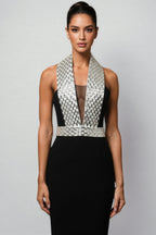 Ierra Black Diamond Studded Backless Maxi Dress