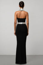 Ierra Black Diamond Studded Backless Maxi Dress