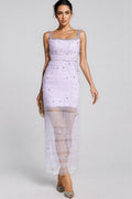 Arthura Purple Diamond Mesh Midi Dress