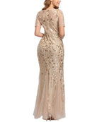Jewel Neck Short Sleeve Floor Length Tulle Dress