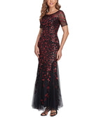 Jewel Neck Short Sleeve Floor Length Tulle Dress