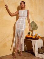 Julie Bustier Fringed Midi Dress