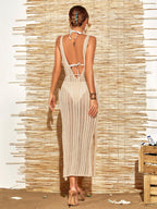 Emberlynn Knit Split Cover Up Dress In Beige