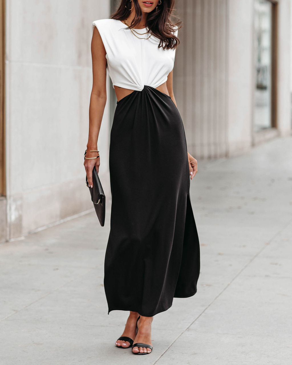 PREORDER Juliet Cutout Twist Knit Maxi Dress White Black
