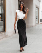 PREORDER Juliet Cutout Twist Knit Maxi Dress White Black