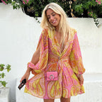 Sol Minimalist Printed V Neck Mini Dress Statement Occasion Edit
