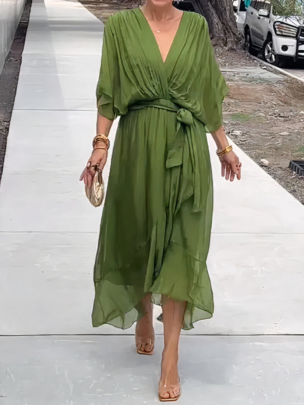 Jimena Exclusive V Neck Chiffon Dress Premium Wardrobe Essential