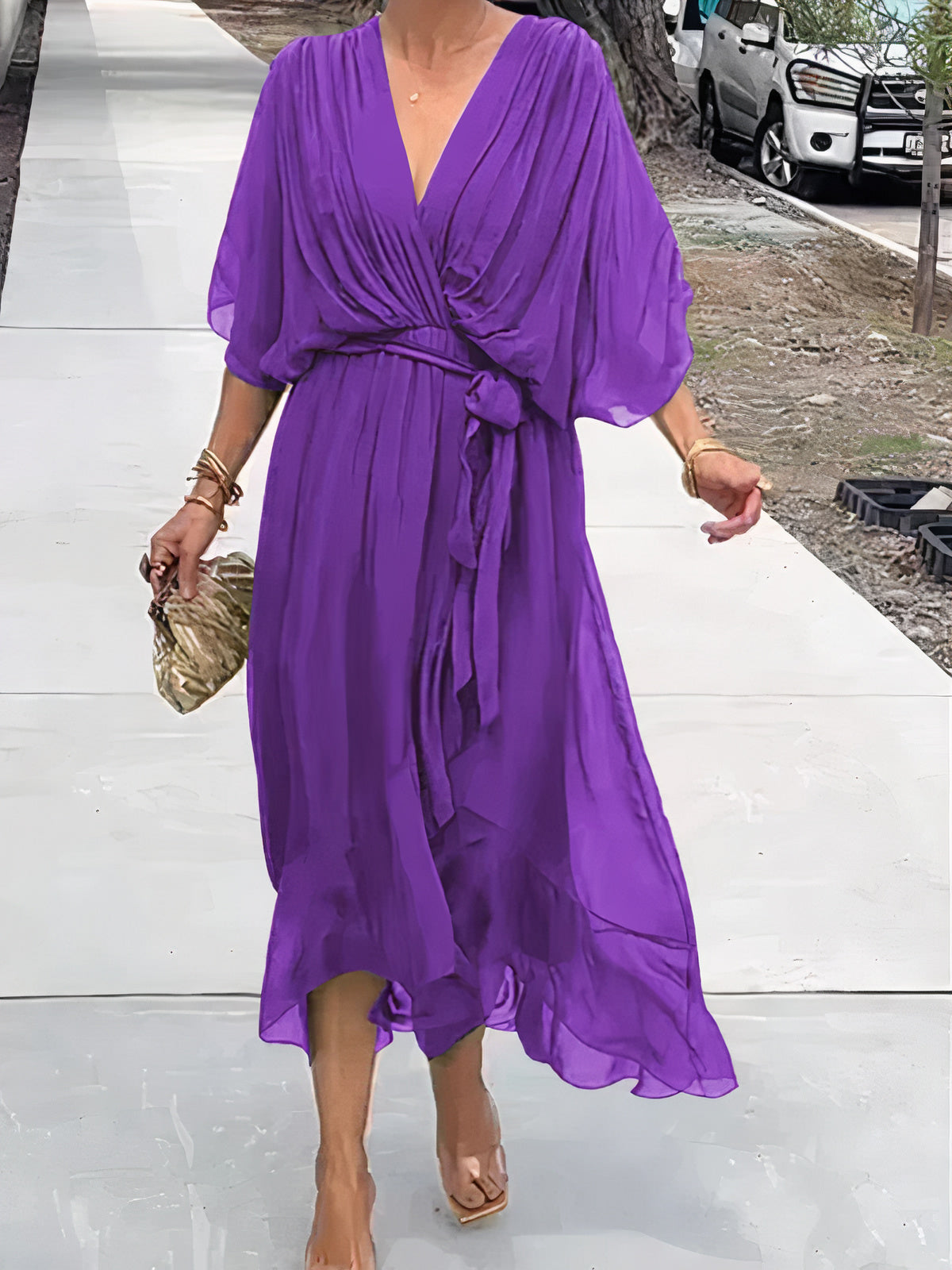 Jimena Exclusive V Neck Chiffon Dress Premium Wardrobe Essential