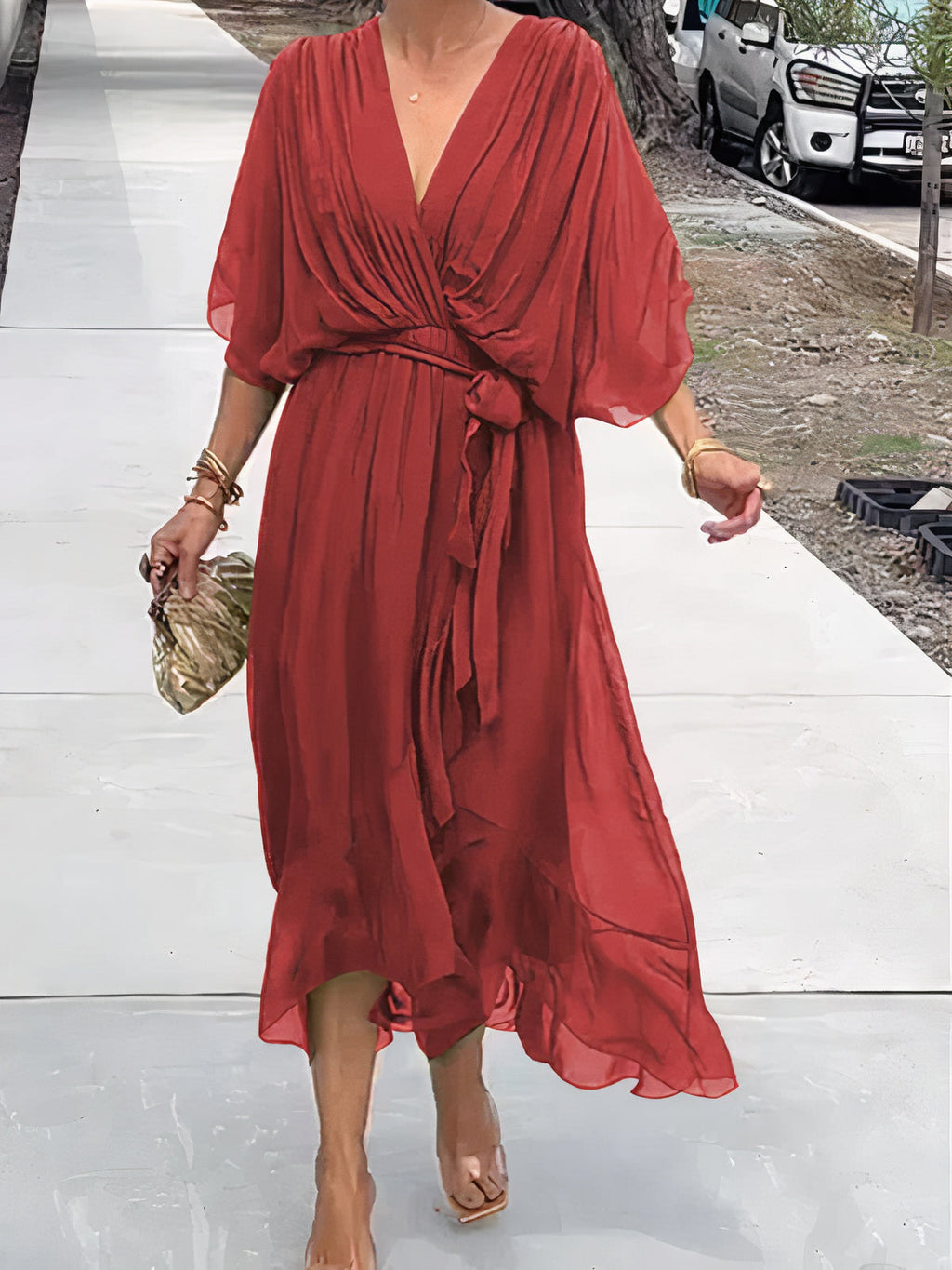 Jimena Exclusive V Neck Chiffon Dress Premium Wardrobe Essential