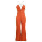 Strappy Sleeveless Drill Chain Bodycon Jumpsuit