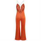 Strappy Sleeveless Drill Chain Bodycon Jumpsuit
