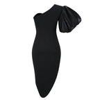 One Shoulder Short Sleeve Midi Puff Sleeve Bodycon Dress KLYF501