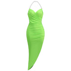 Halter Sleeveless Maxi Wrinkled Bodycon Dress KLYF525
