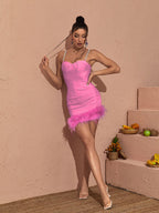 Kadence Crystal Chain Bandage Dress In Hot Pink