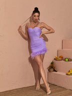 Kadence Crystal Chain Bandage Dress In Purple