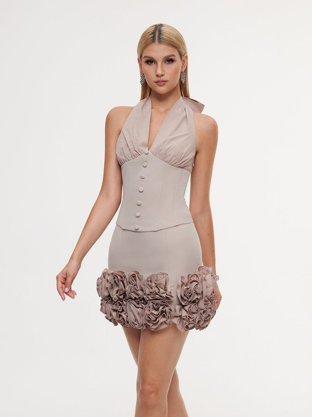 Halterneck Ruched Skirt Set