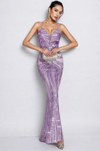 Niko Purple Mermaid Sequins Slip Maxi Dress