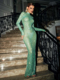 Diamond Mesh Maxi Dress In Green