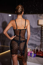 Embellished Crystal Chain Dress In Black