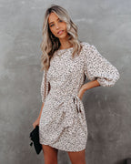 Keeper Printed Tie Dress Beige