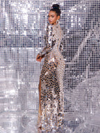 Kellan Long Sleeve Embellished Split Maxi Dress