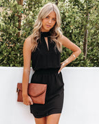Key To My Heart Smocked Halter Dress Black