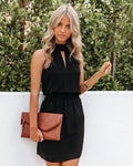 Key To My Heart Smocked Halter Dress Black