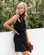 Key To My Heart Smocked Halter Dress Black