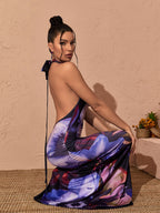 Khaleesi Halterneck Floral Printed Maxi Dress
