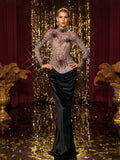 High Neck Spider Velvet Maxi Dress
