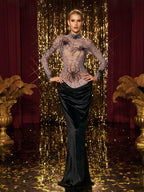 High Neck Spider Velvet Maxi Dress