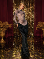High Neck Spider Velvet Maxi Dress