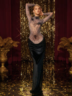 High Neck Spider Velvet Maxi Dress