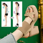 Knit Leather Roman High Heel Sandals