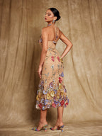 Halterneck Flower Embroidered Midi Dress