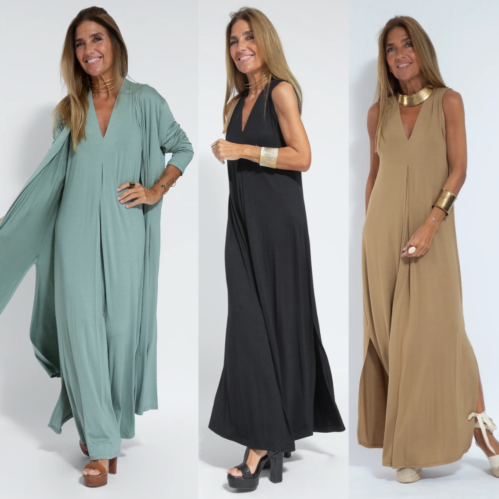 Yazmín Boutique Long Slimming Dress and Vest Set Chic Silhouette Collection