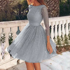 Korean Fashion Long Sleeve Mesh Party Midi Dress