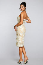 Lux Strapless Flower Embroidered Midi Dress