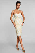 Lux Strapless Flower Embroidered Midi Dress