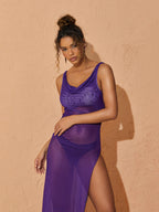 Kyoko Mesh Split Maxi Dress In Purple