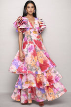 Mabel V Neck Floral Ruffle Maxi Dress