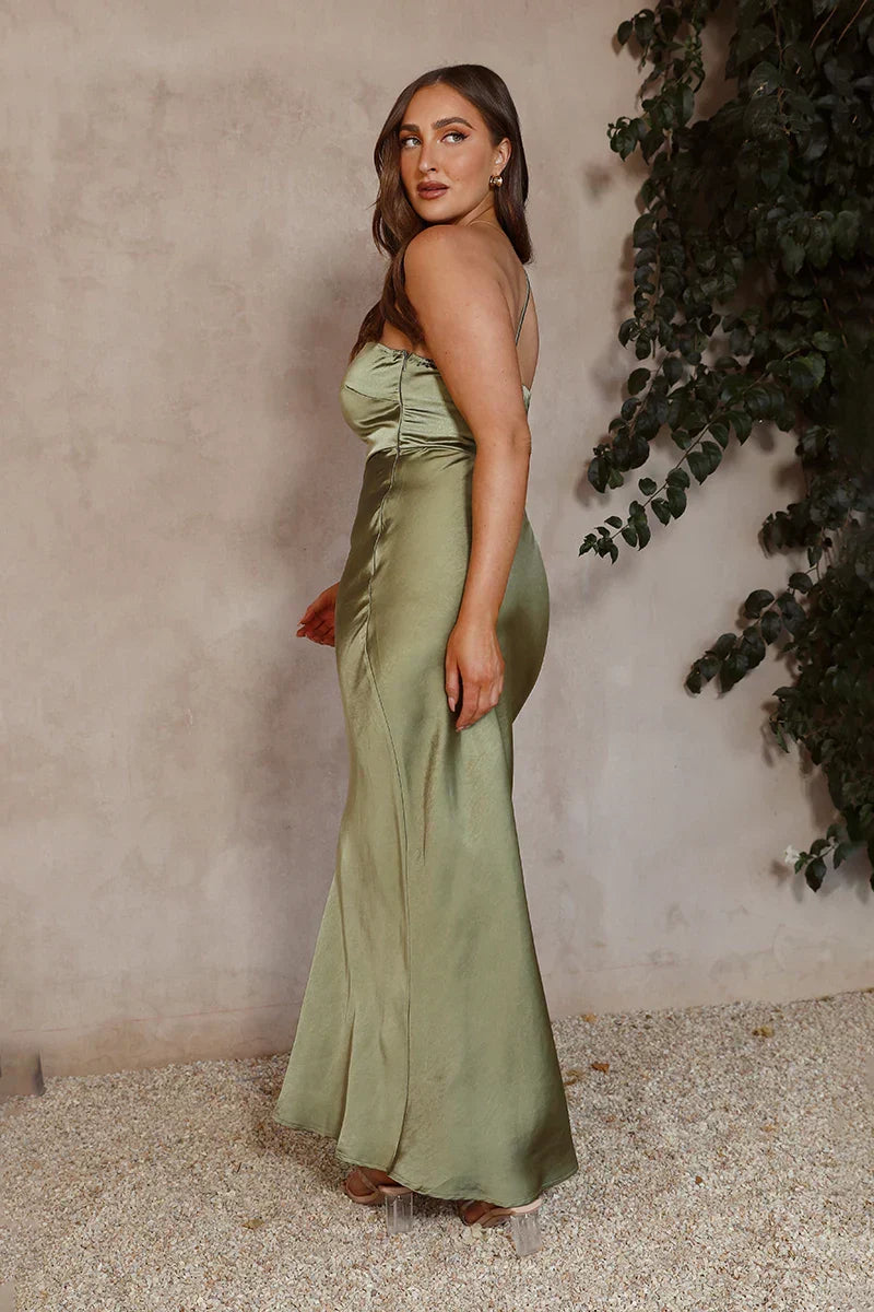 Liliana Chic Maxi Dress Olive Green Statement Occasion Edit