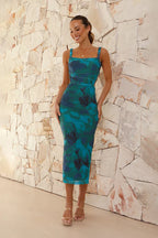 Barbara Timeless Midi Dress Green Floral Print Chic Silhouette Collection