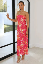 Hilda Minimalist Maxi Dress Rose/red Splatter Statement Occasion Edit
