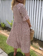 Rosalía Aesthetic Short Sleeved Midi Dress with a Round Neckline Elevated Occasion Wear